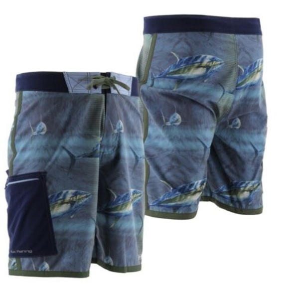 Huk Swim Huk Kc Scott Tuna Baitball Blue Green Board Shorts Poshmark